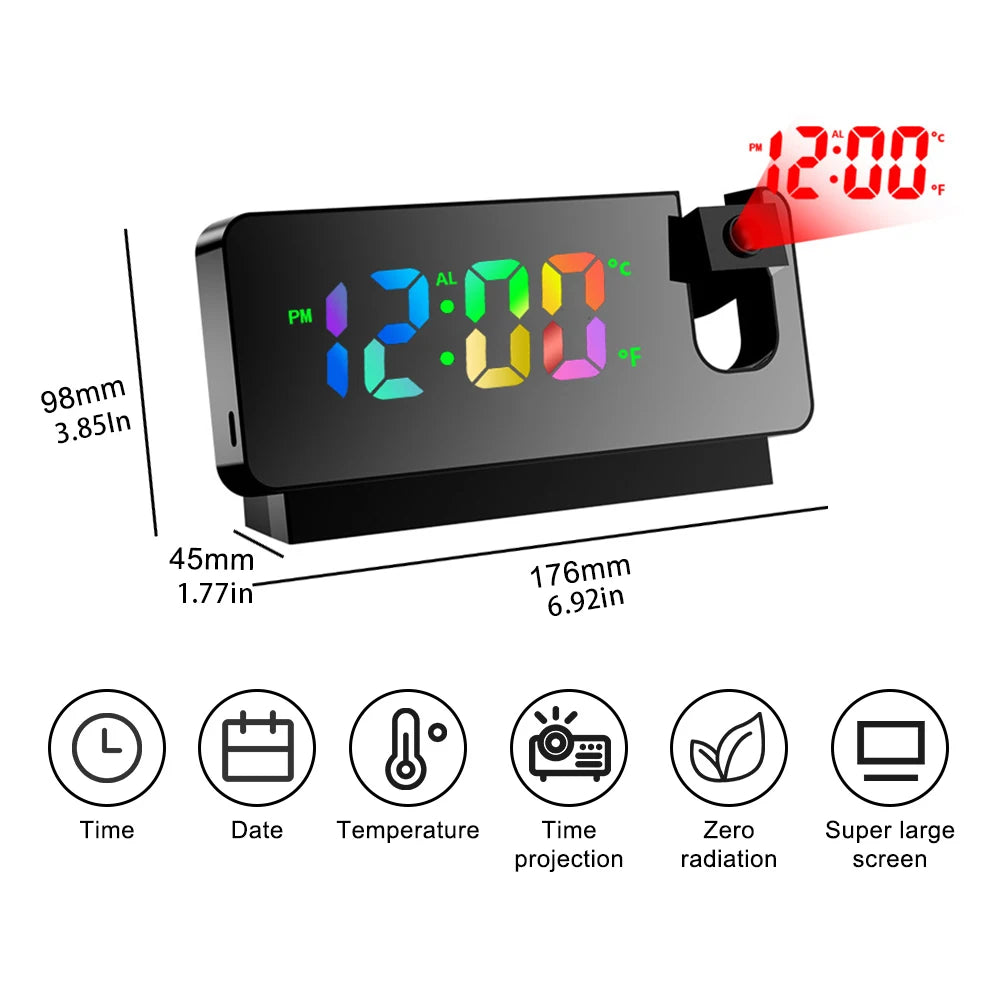 180° Rotation LED Digital Projection Alarm Clock